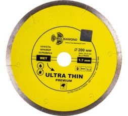 Диск отрезной алмазный сплошной Trio Diamond Ultra Thin Premium UTW505, 200х1,7х22/25,4 мм, керамогранит, мраморная плитка, ультратонкий, мокрый рез