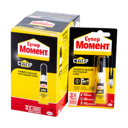 Клей универсальный секундный Супер Момент Супер, 3 гр, в шоу-боксе