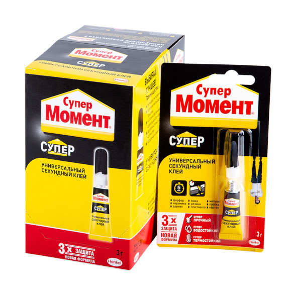 Клей универсальный секундный Супер Момент Супер, 3 гр, в шоу-боксе