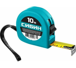 Рулетка Сибин Метка 34020-10-25, 10 м х 25 мм, пластиковый корпус, ручная фиксация