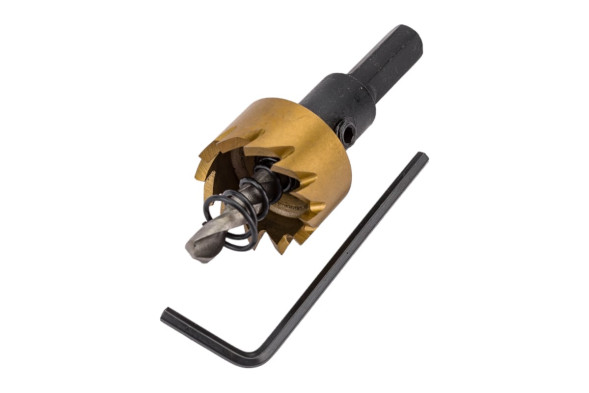 Коронка по металлу Denzel 724103, 22 х 14 мм, HSS, покрытие нитрид титана, М10, трехгранный хвостовик