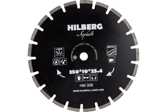 Диск отрезной алмазный сегментный Hilberg Hard Materials Laser Asphalt HM308, 350х3,2х25,4мм, по асфальту, универсальный рез