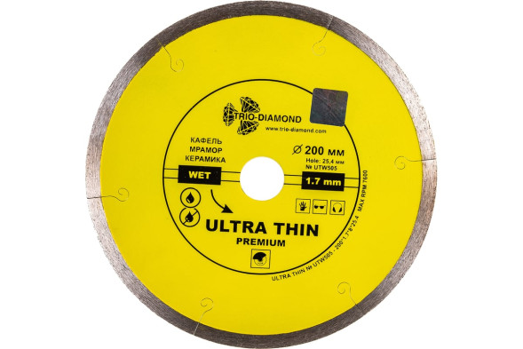 Диск отрезной алмазный сплошной Trio Diamond Ultra Thin Premium UTW506, 250х2,0х25,4 мм, керамогранит, мраморная плитка, ультратонкий, мокрый рез