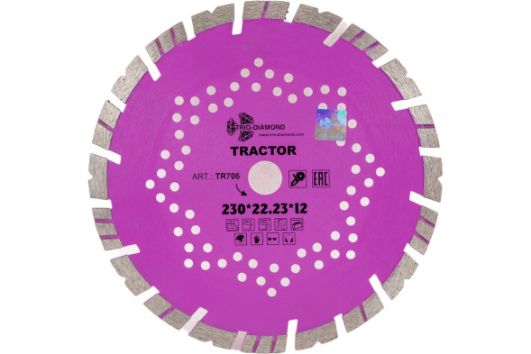 Диск отрезной алмазный турбо-сегмент Trio Diamond Tractor TR706, 230х2,5х22 мм, бетон, камень, кирпич, сухой/мокрый рез