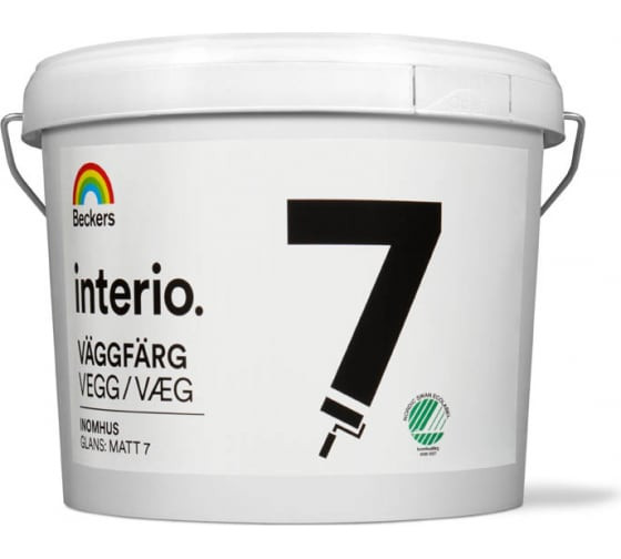 Краска Beckers Interio Vaggfarg 07 для стен и потолков, моющаяся, матовая, База A, 9л, S 0505-Y40R