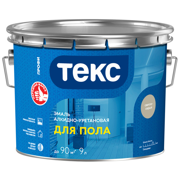 Эмаль для бетонных полов Профи Текс, алкидно-уретановая, серая, 9 л