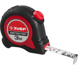 Рулетка Зубр Мастер Автостоп 34052-03-16, 3 м х 16 мм, обрезиненный корпус, автоматическая фиксация