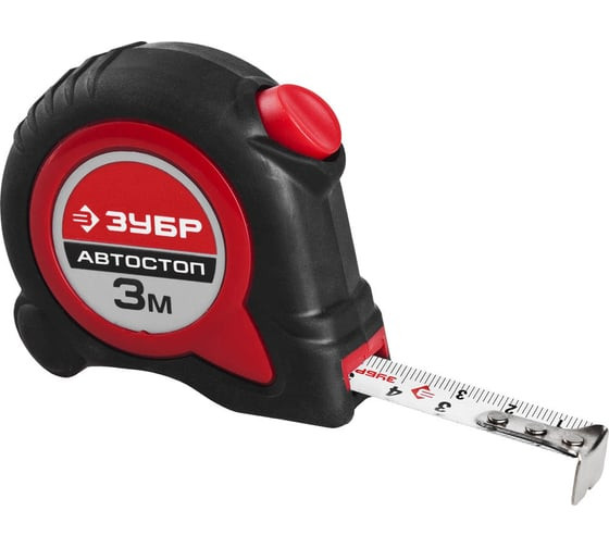 Рулетка Зубр Мастер Автостоп 34052-03-16, 3 м х 16 мм, обрезиненный корпус, автоматическая фиксация