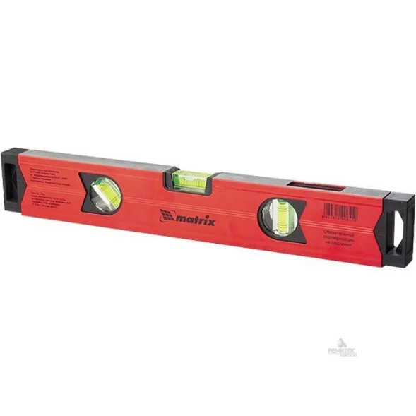 Уровень строительный магнитный Matrix 34718, 1800 мм, 3 глазка, 1 зеркальный, фрезерованное основание