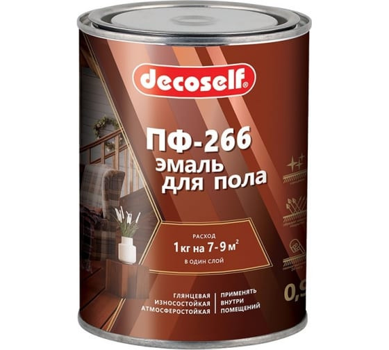 Эмаль для пола ПФ-266 Decoself Pufas, красно-коричневая, 1,9 кг