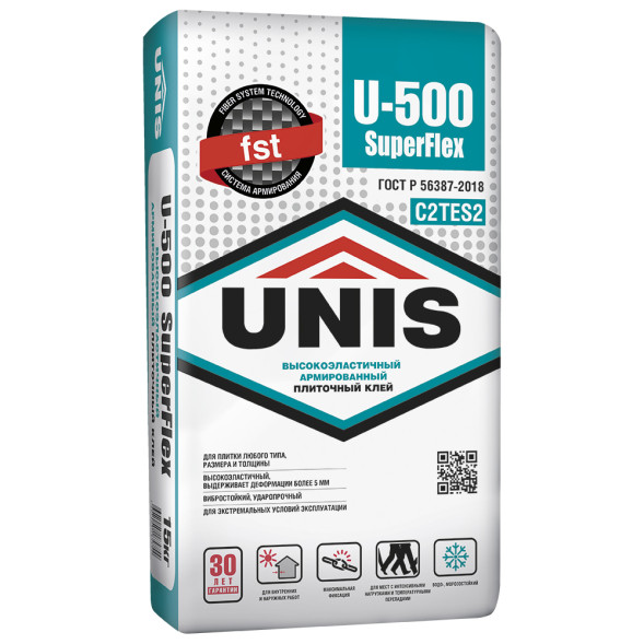 Клей плиточный Unis U-500 SuperFlex, 15 кг