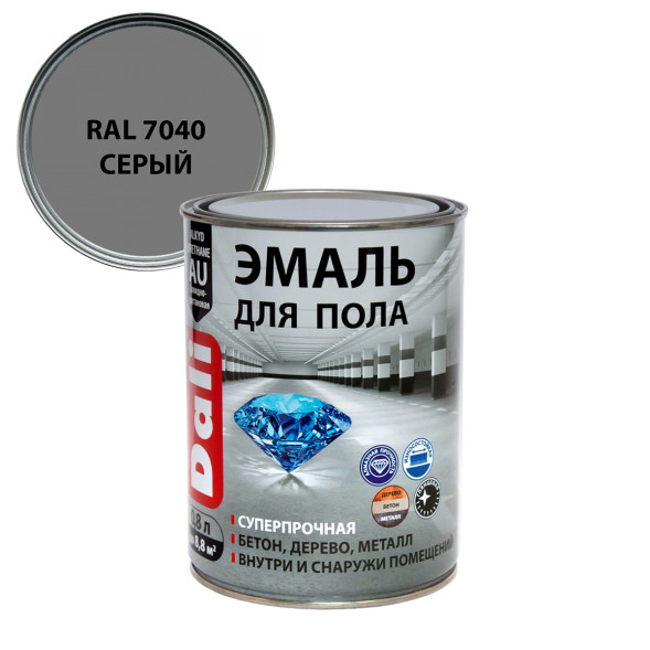 Эмаль для пола Dali RAL7040, алкидно-уретановая, 2л, серый