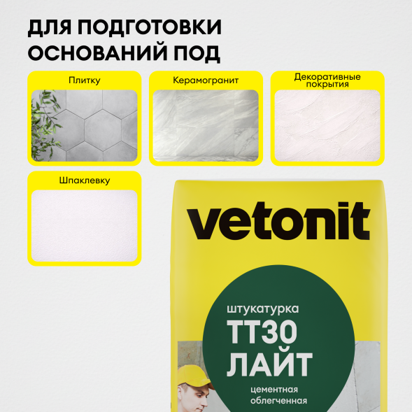Цементная штукатурка Vetonit ТТ30 лайт, 25кг
