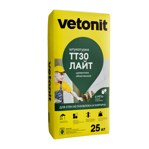 Цементная штукатурка Vetonit ТТ30 лайт, 25кг