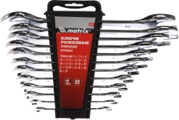 Набор ключей рожковых Matrix 15242, 6 - 32 мм, 12 шт, зерк. хромирование, CrV