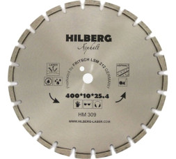 Диск отрезной алмазный сегментный Hilberg Laser Asphalt HM309, 400х3,4х25,4 мм, асфальт, асфальтобетон, сухой/мокрый рез
