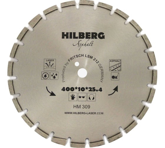 Диск отрезной алмазный сегментный Hilberg Laser Asphalt HM309, 400х3,4х25,4 мм, асфальт, асфальтобетон, сухой/мокрый рез