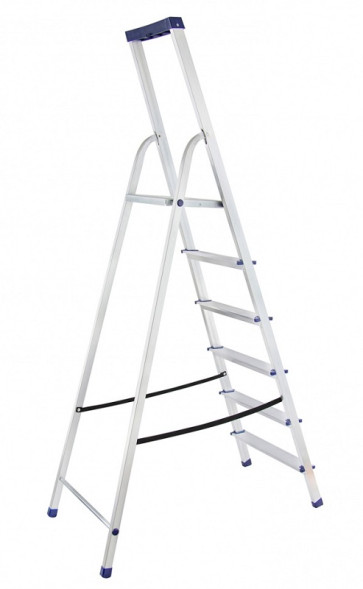 Стремянка Сибртех 97896, 6 ступеней, алюминиевая, с органайзером Универсал