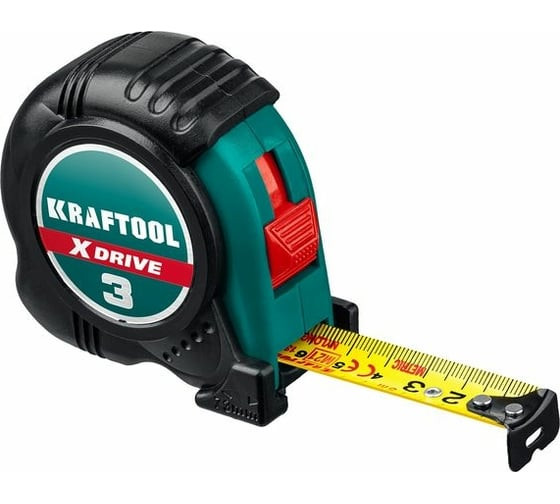 Рулетка Kraftool X-drive 34122-03-19_z01, 3 м х 19 мм, обрезиненный корпус, ручная фиксация