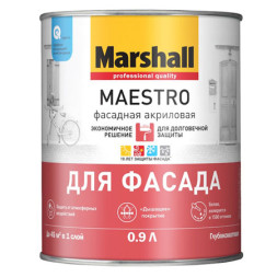 Краска фасадная латексная Marshall Maestro глубокоматовая, база BC, RAL 5017, 0,9 л