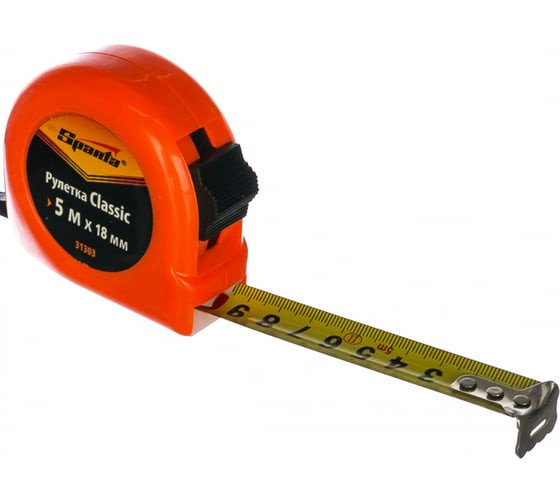 Рулетка Sparta Classic 31303, 5 м х 18 мм, пластиковый корпус, ручная фиксация