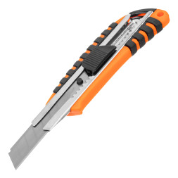 Нож SPARTA 78939, 18 мм, выдвижное лезвие, метал, направл., металл. двухкомпонентый корпус