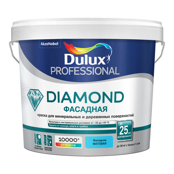Краска фасадная матовая Dulux Professional Diamond для минеральных и деревянных поверхностей, база BC, RAL3020, 4,5 л