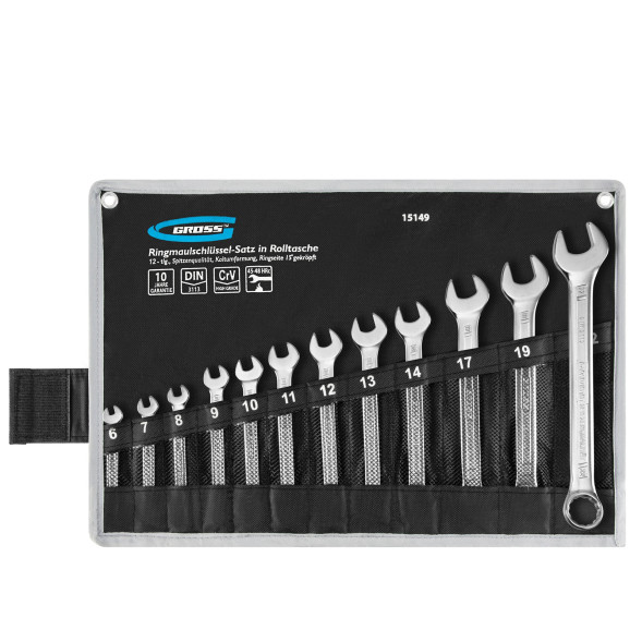 Набор ключей гаечных комбинированных Gross 15149, 6-22 мм, 12 шт., CrV