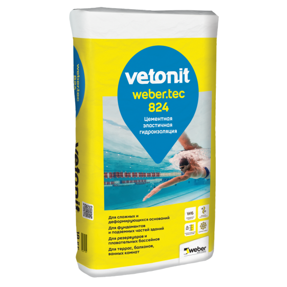 Гидроизоляция цементная Vetonit тек 824 эластичная, 18 кг