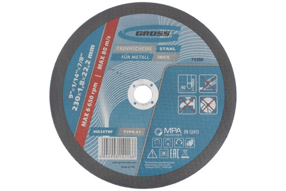 Круг отрезной по металлу Gross 74388, 230х1,8х22,0 мм