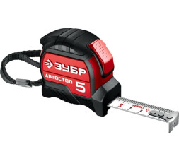 Рулетка Зубр 34052-05-19_z01, 5 м х 19 мм, оберезинненый корпус, автоматическая фиксация