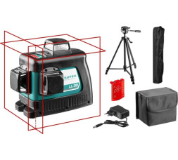 Нивелир лазерный Kraftool LL 3D-3 34640-3, дальность 20-70 м, 3 луча, красный, линейный, штатив ST160