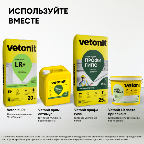 Гипсовая усиленная штукатурка Vetonit Профи Гипс, 25 кг