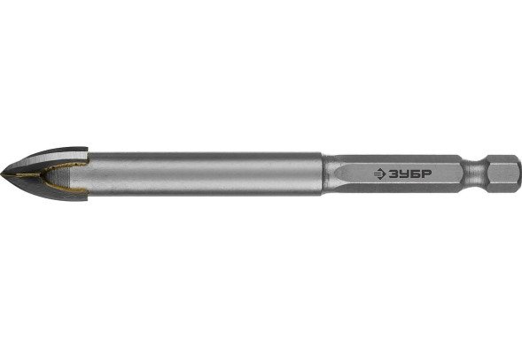 Сверло по керамике и стеклу Зубр Профессионал 29845-12_z01, D12 мм, крестовая пластина ВК6X, шестигранный хвостовик