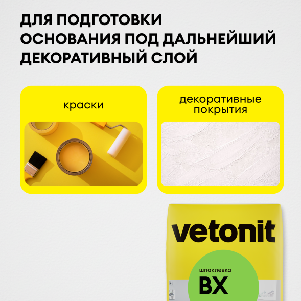 Цементная шпаклевка влагостойская Vetonit ВХ, белый 20 кг