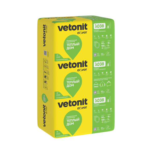 Утеплитель Vetonit (Isover) Теплый Дом, плита 100х610х1170 мм, 5м2