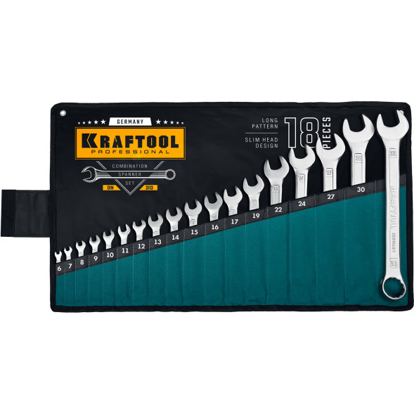 Набор ключей гаечных комбинированных Kraftool 27079-H18_z01, 6-32 мм, 18 шт., CrV, хромированные, в чехле