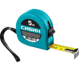 Рулетка Сибин Метка 34020-05-19, 5 м х 19 мм, пластиковый корпус, ручная фиксация
