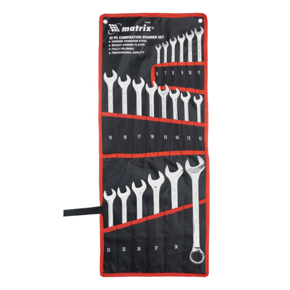 Набор ключей гаечных комбинированных Matrix 15441, 6-32 мм, 20 шт., CrV, полированный хром, в чехле