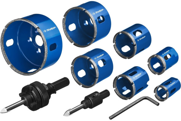 Набор коронок по керамике Зубр Профессионал 29870-H7_z01, 20-25-32-35-40-50-68 мм, шестигранный хвостовик, пластиковый бокс