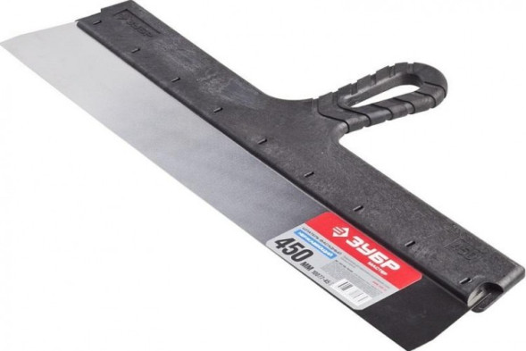 Шпатель фасадный из нержавеющей стали Зубр 10077-45 с пластмассовой ручкой, 450 мм