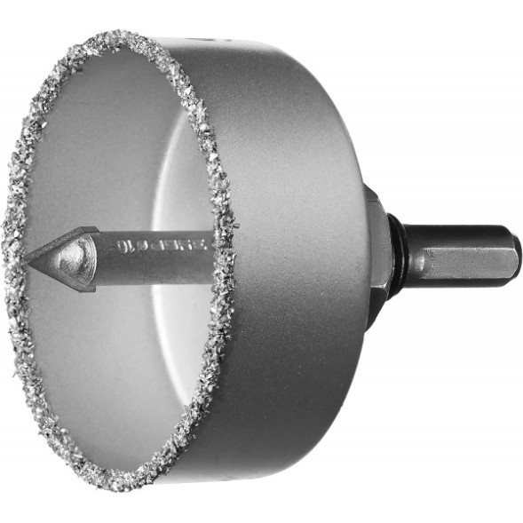 Коронка по керамике и кирпичу Зубр Профессионал 33360-067, 67х25 мм, с карбид-вольфрамовым напылением, центрирующее сверло, трехгранный хвостовик