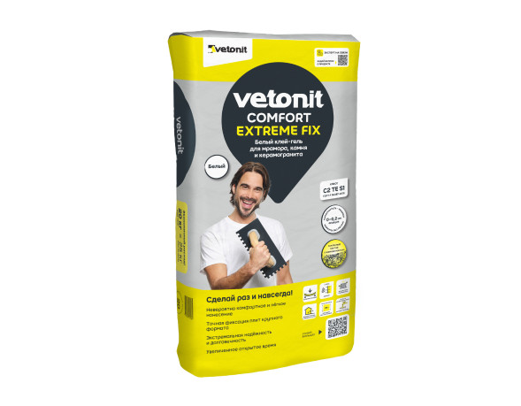 Клей-гель Vetonit Comfort Extreme Fix для мрамора, камня и керамогранита C2 TE S1, белый, 20 кг