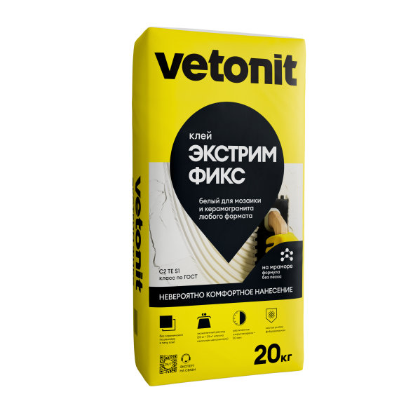 Клей-гель Vetonit Экстрим фикс для мрамора, камня и керамогранита, белый, 20 кг