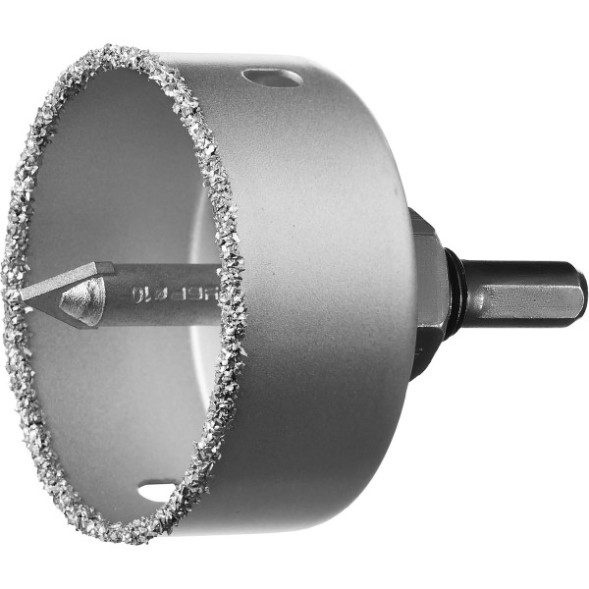 Коронка по керамике и кирпичу Зубр Профессионал 33360-064, 64х25 мм, с карбид-вольфрамовым напылением, центрирующее сверло, трехгранный хвостовик