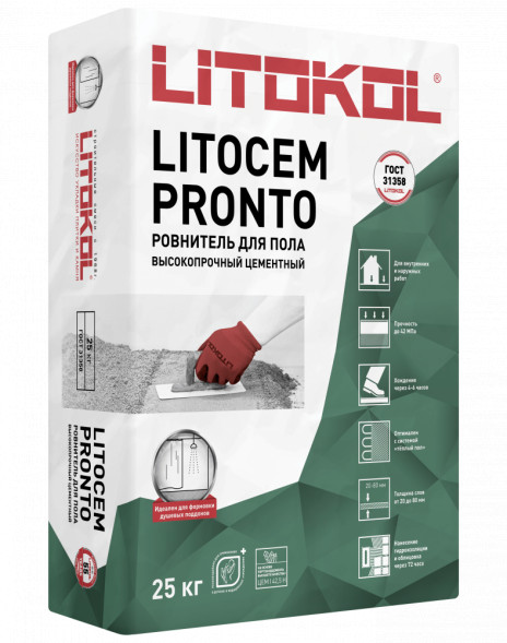 Ровнитель для пола Litokol Litocem Pronto высокопрочный, 25 кг