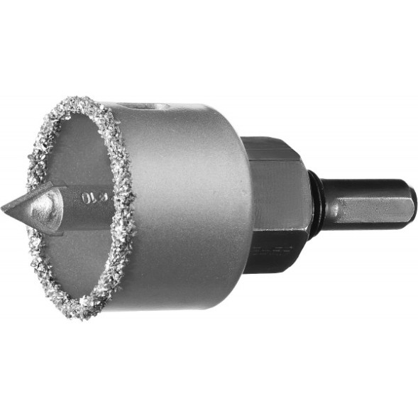 Коронка по керамике и кирпичу Зубр Профессионал 33360-038, 38х25 мм, с карбид-вольфрамовым напылением, центрирующее сверло, трехгранный хвостовик