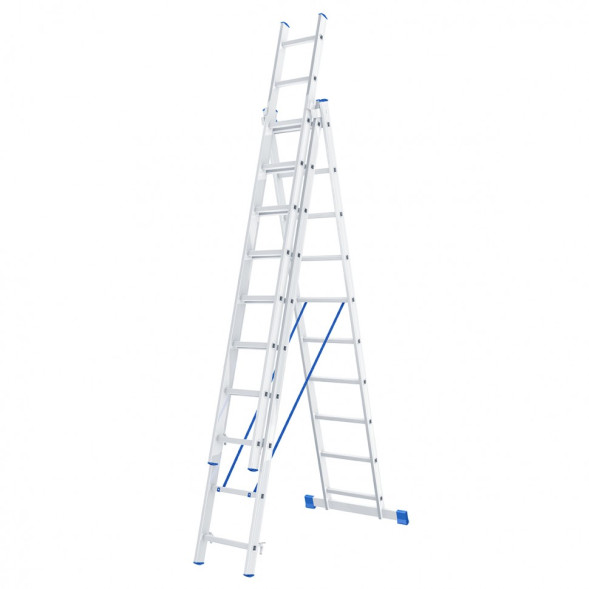 Лестница трехсекционная Сибртех 97821, 3 х 11 ступеней, алюминиевая