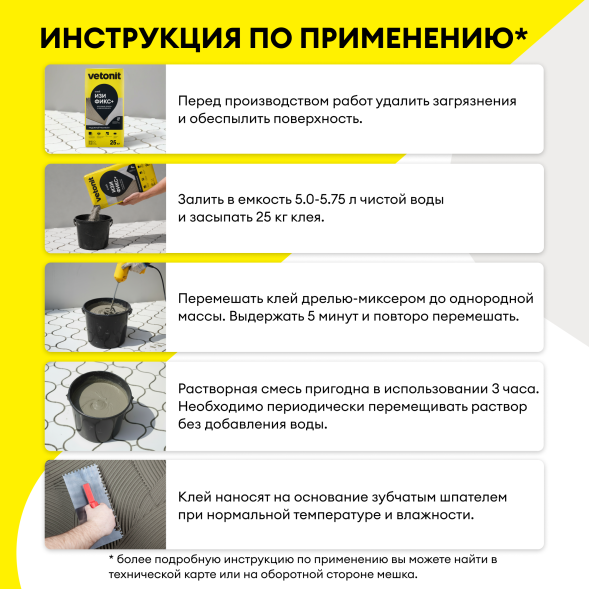Клей Vetonit Изи фикс+ для керамогранита среднего и крупного формата, 25 кг