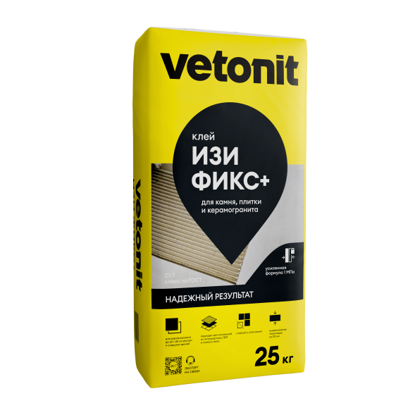 Клей Vetonit Изи фикс+ для керамогранита среднего и крупного формата, 25 кг